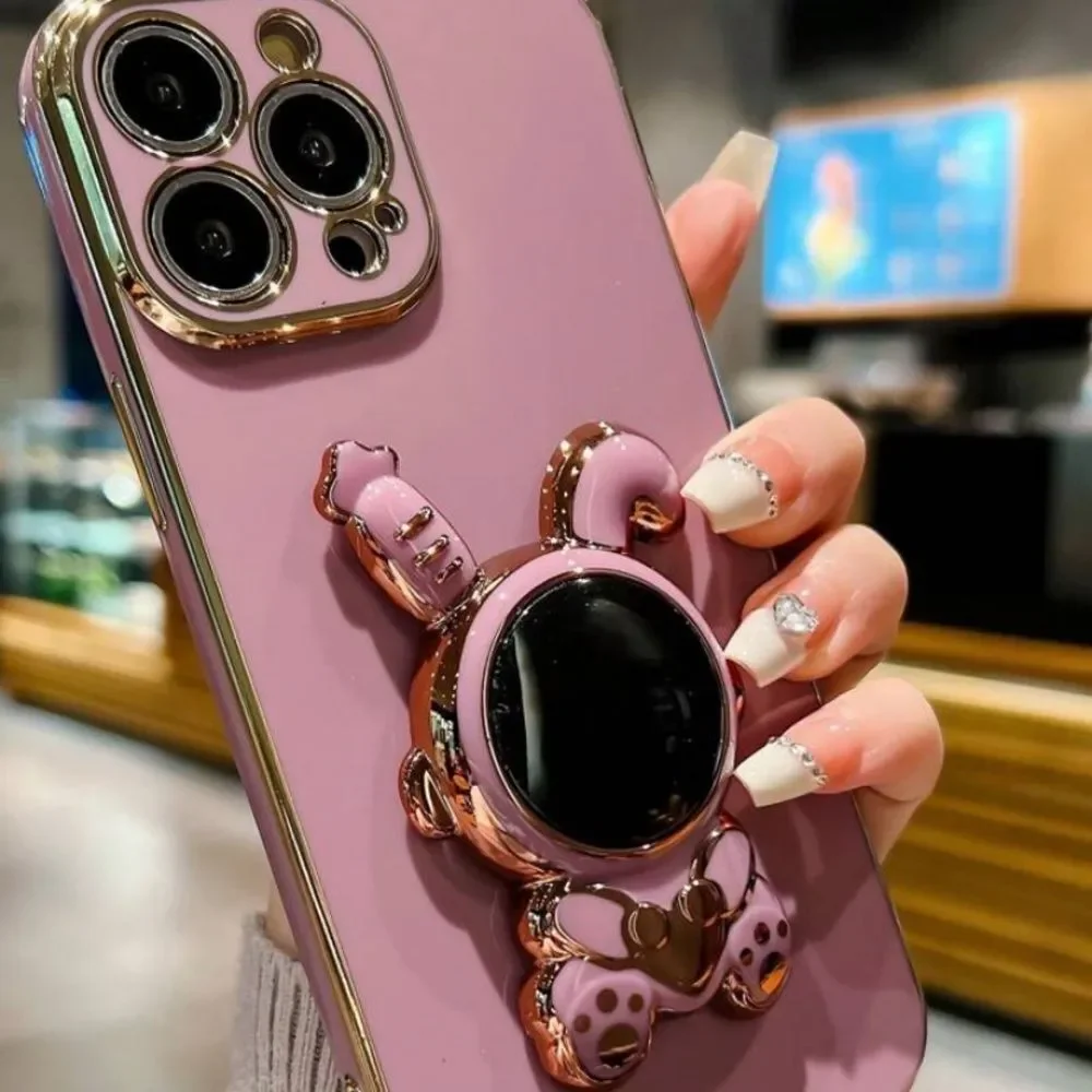 3for$20 Plating Phone Case With Rabbit Design Stand-Out Grip 15 pro max